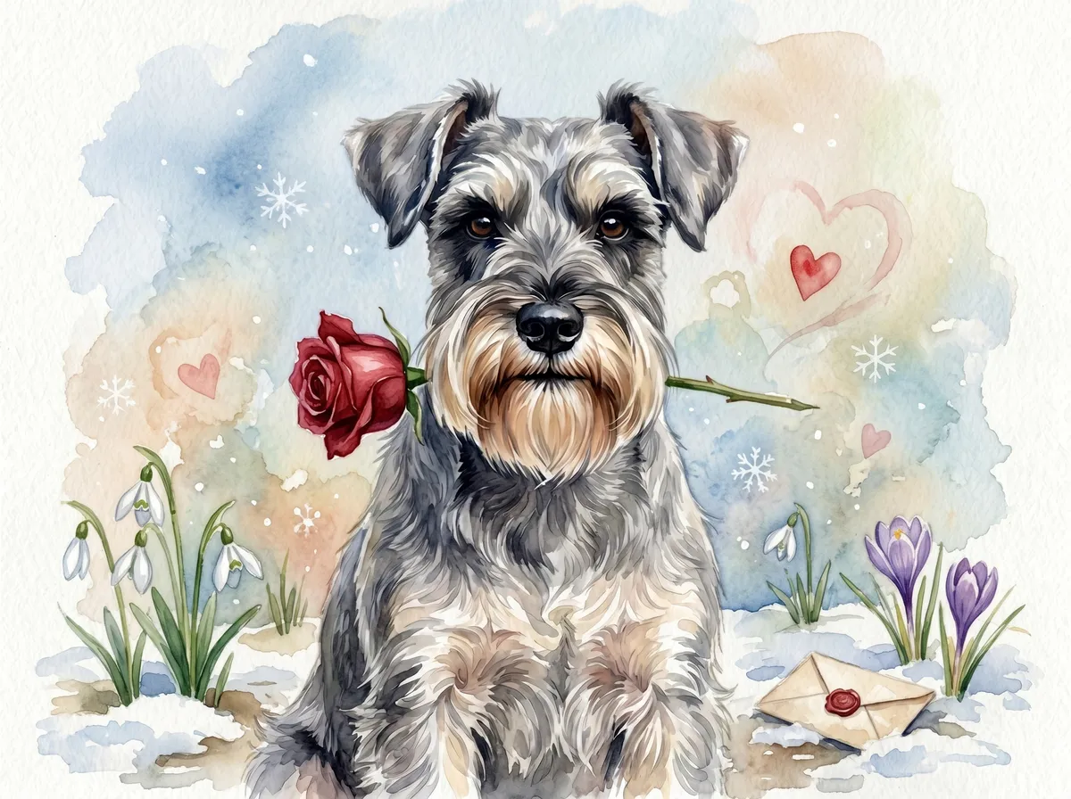 Miniature Schnauzer watercolor calendar month 2